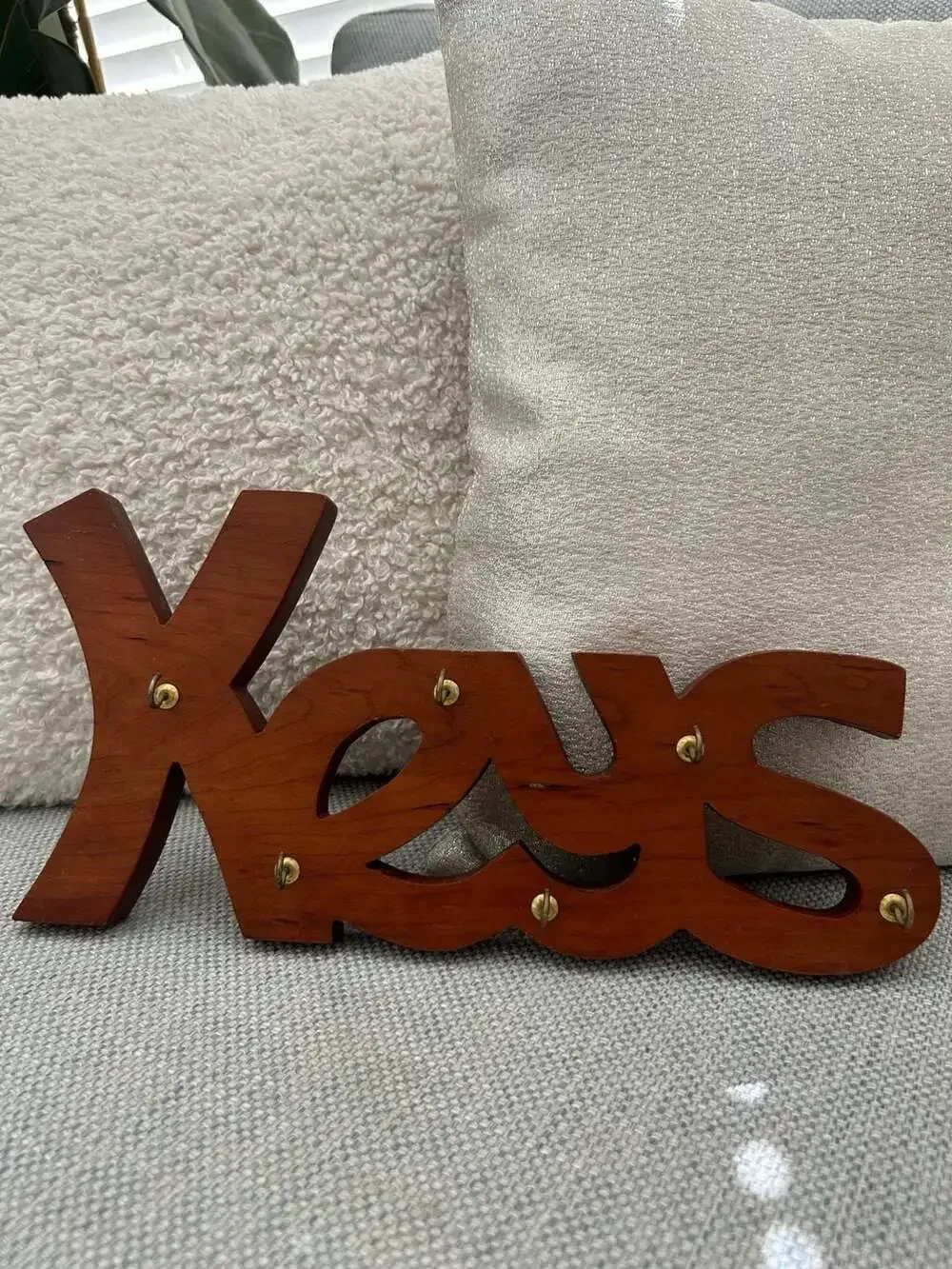 Vintage Wooden 'KEYS' Wall Mount Key Holder Organizer with Brass Hooks